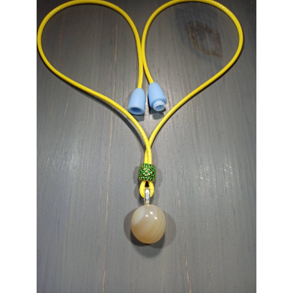 TrailerSpark Banded Agate Pendant Necklace Yellow Waxed Cord Breakaway Clasp 18"